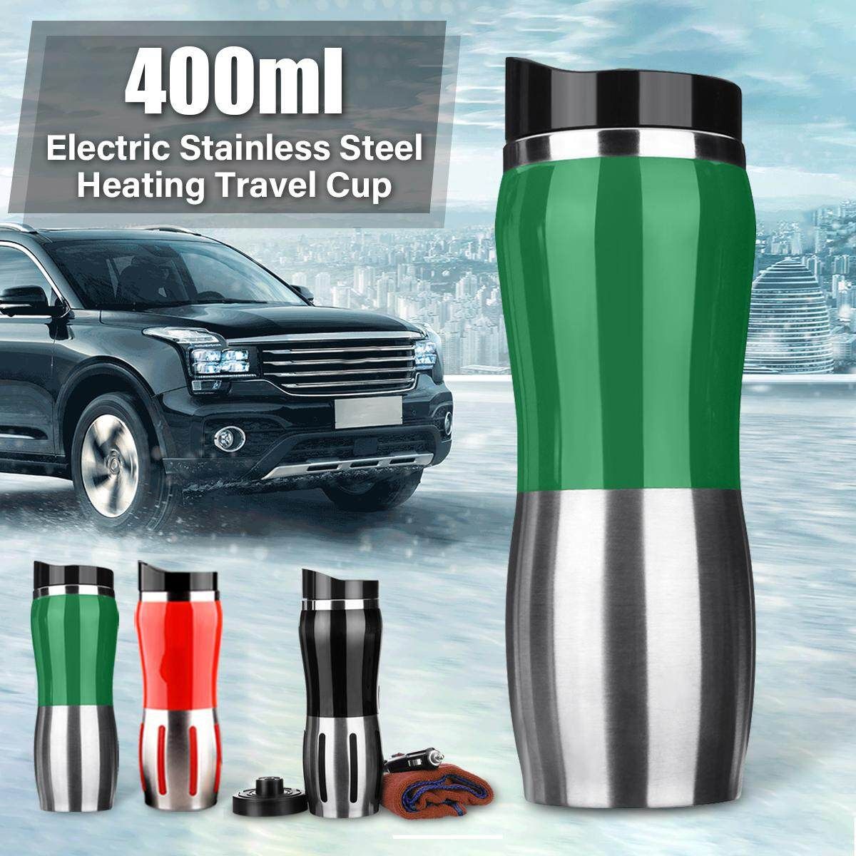 12V 400ml Car Stainless Steel Electric Heating Kettle Coffee Tea Milk Cup Mug Black Green (green)
