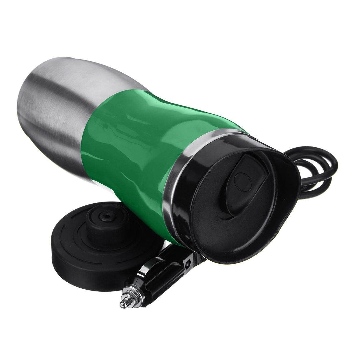 12V 400ml Car Stainless Steel Electric Heating Kettle Coffee Tea Milk Cup Mug Black Green (green)