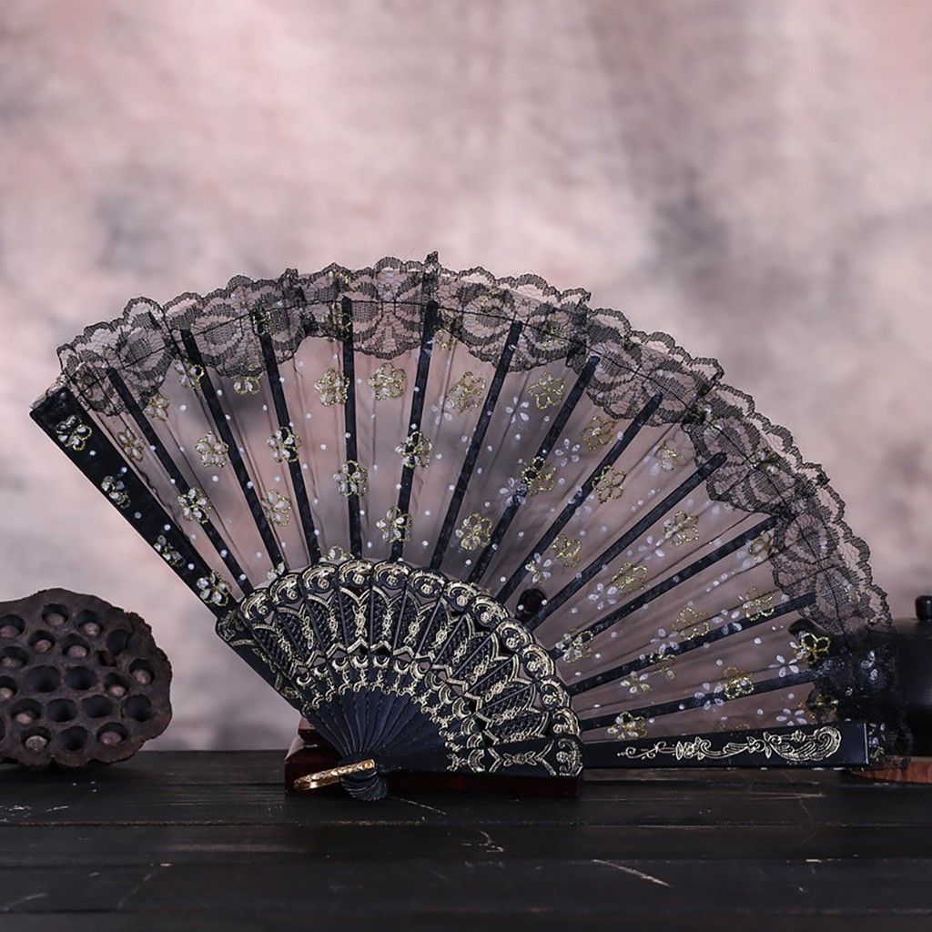 Silk Fabric Held Wedding Party Drop Chinese/spanish Shipping Hand Style Folding Dance Fan Flower 25# Decorative Lace Fans