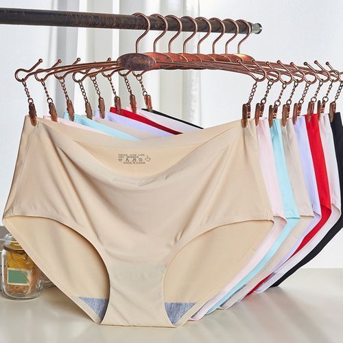 Women Sexy Soft Elastic Seamless Breathable Mid Rise Panties Briefs Underwear-Light Coffee
