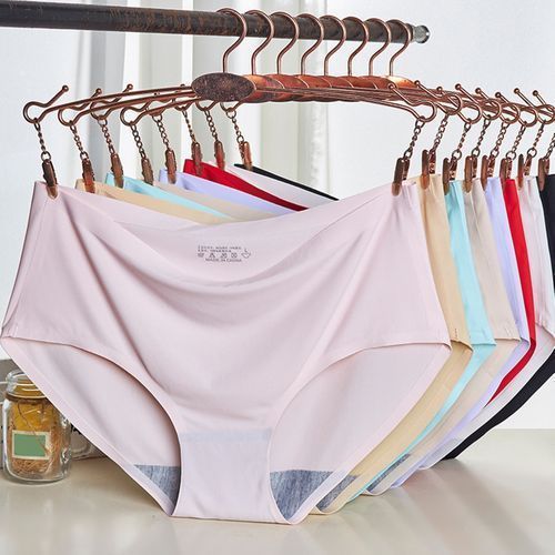 Women Sexy Soft Elastic Seamless Breathable Mid Rise Panties Briefs Underwear-Light Coffee