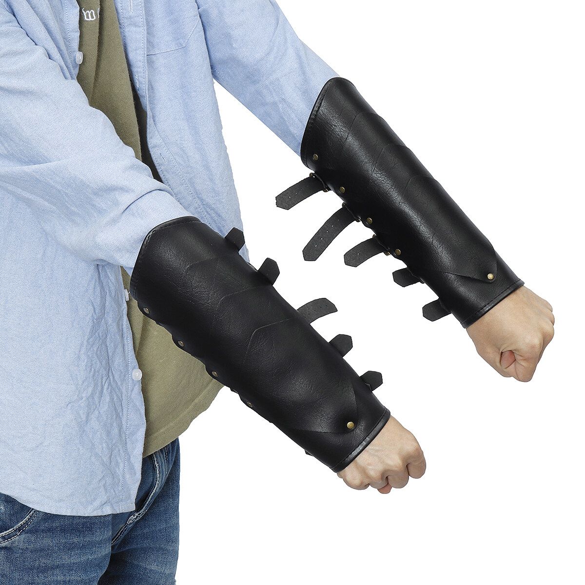 1 Pair Leather Bracers Men Fashion Arm Vintage Cuffs Party Cosplay Costume Kits