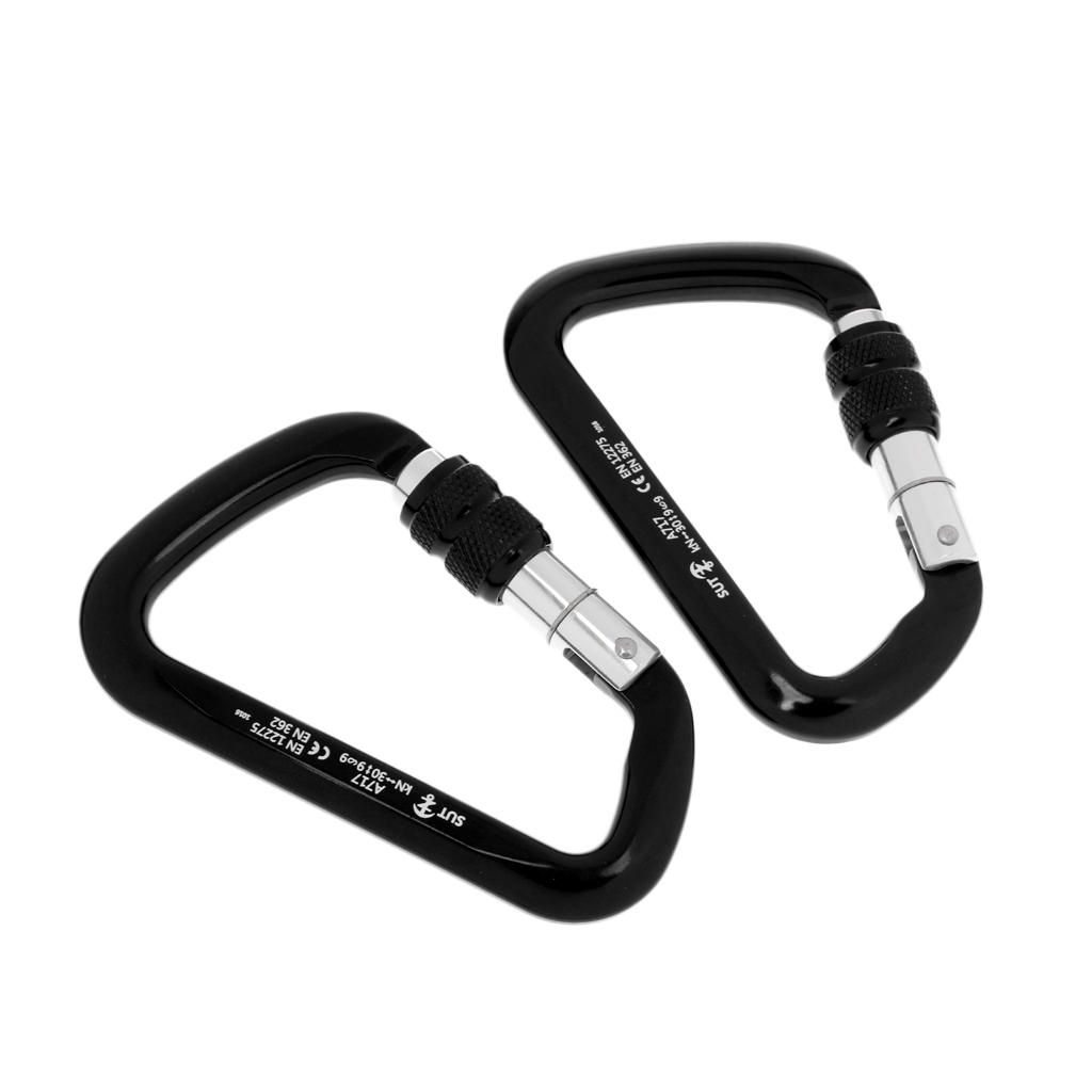 Aluminum D-Ring Carabiner Rock Climbing Screw Locking Karabiners Black