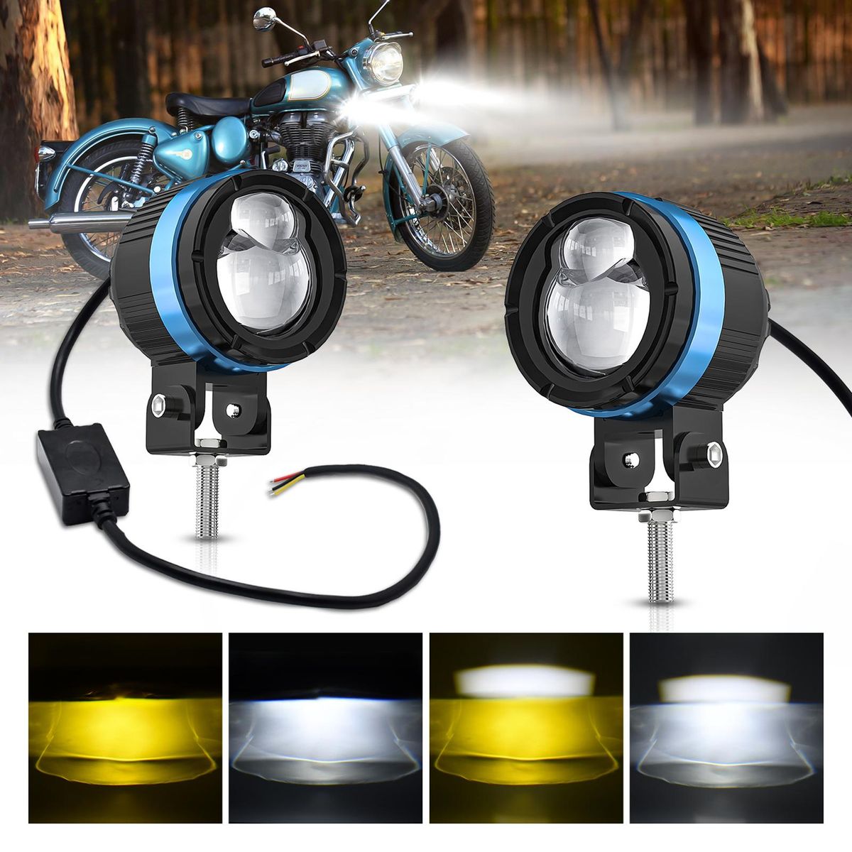 Motorcycle LED Driving Fog Lights 90W White and Amber 4 Light Modes LED Pods Projector Lights Spotlight Replacement for Jeep Motorcycle Tractor Truck ATV UTV SUV Boat (2 Pack)