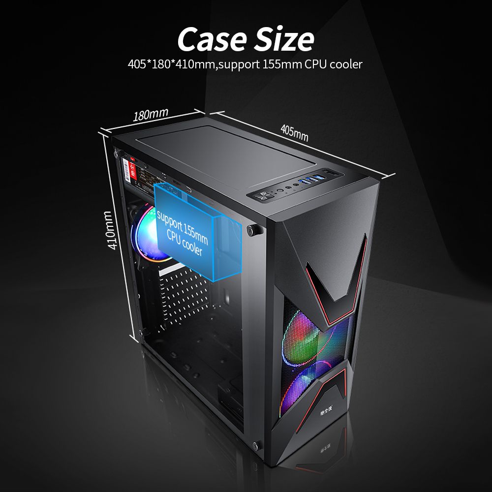 Desktop Computer Case ATX Full-view Side Transparent PC Case