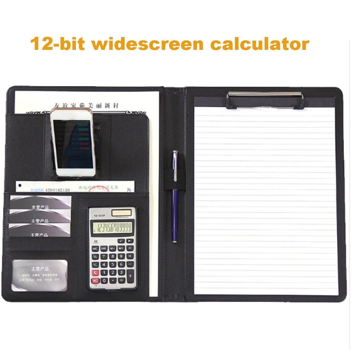 Multi-functional Leather A4 Document Bags Holder Briefcase Folder Calculator Bags School Office Manager Sales File Cacao