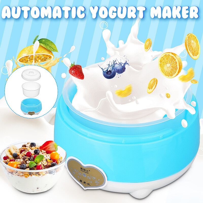 220V 1.0L Yogurt Machine Maker Household Fully Automatic Stainless Steel Small Yogurt Machine Kitchen Tools Stainless Steel Inner /Plastic Inner Blue (Stainless Steel)