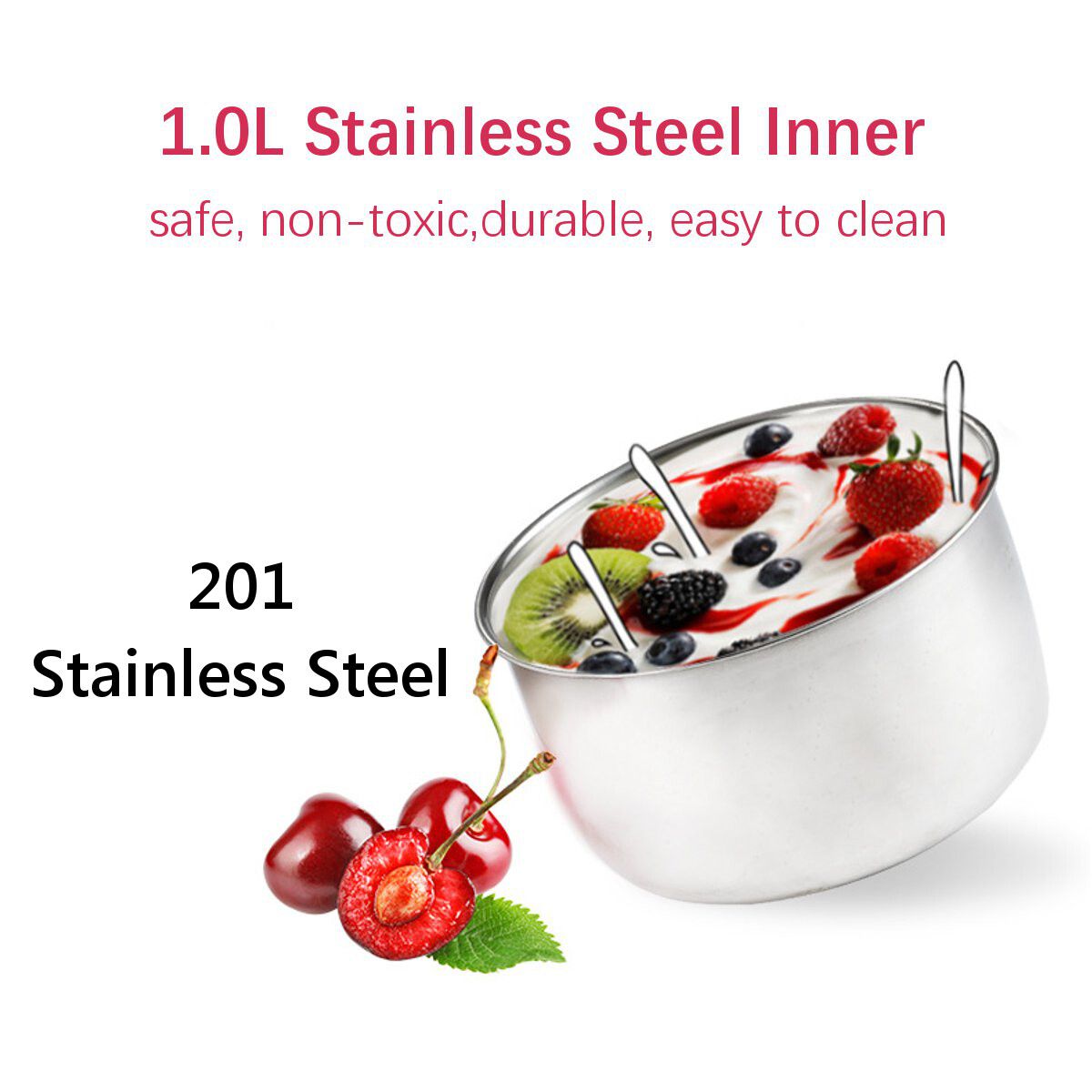 220V 1.0L Yogurt Machine Maker Household Fully Automatic Stainless Steel Small Yogurt Machine Kitchen Tools Stainless Steel Inner /Plastic Inner Blue (Stainless Steel)
