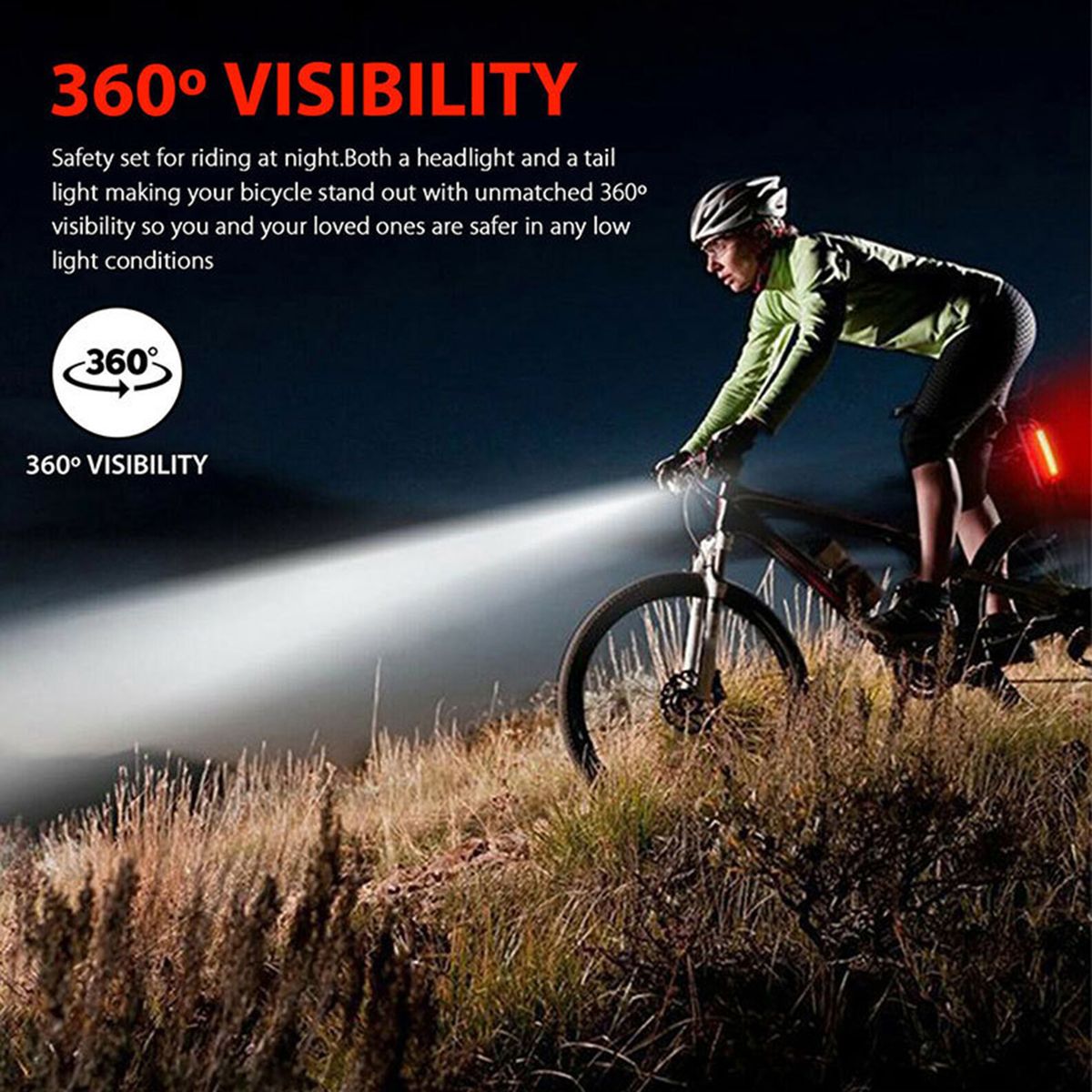 Bike Headlight Taillight Night Riding Safety Set