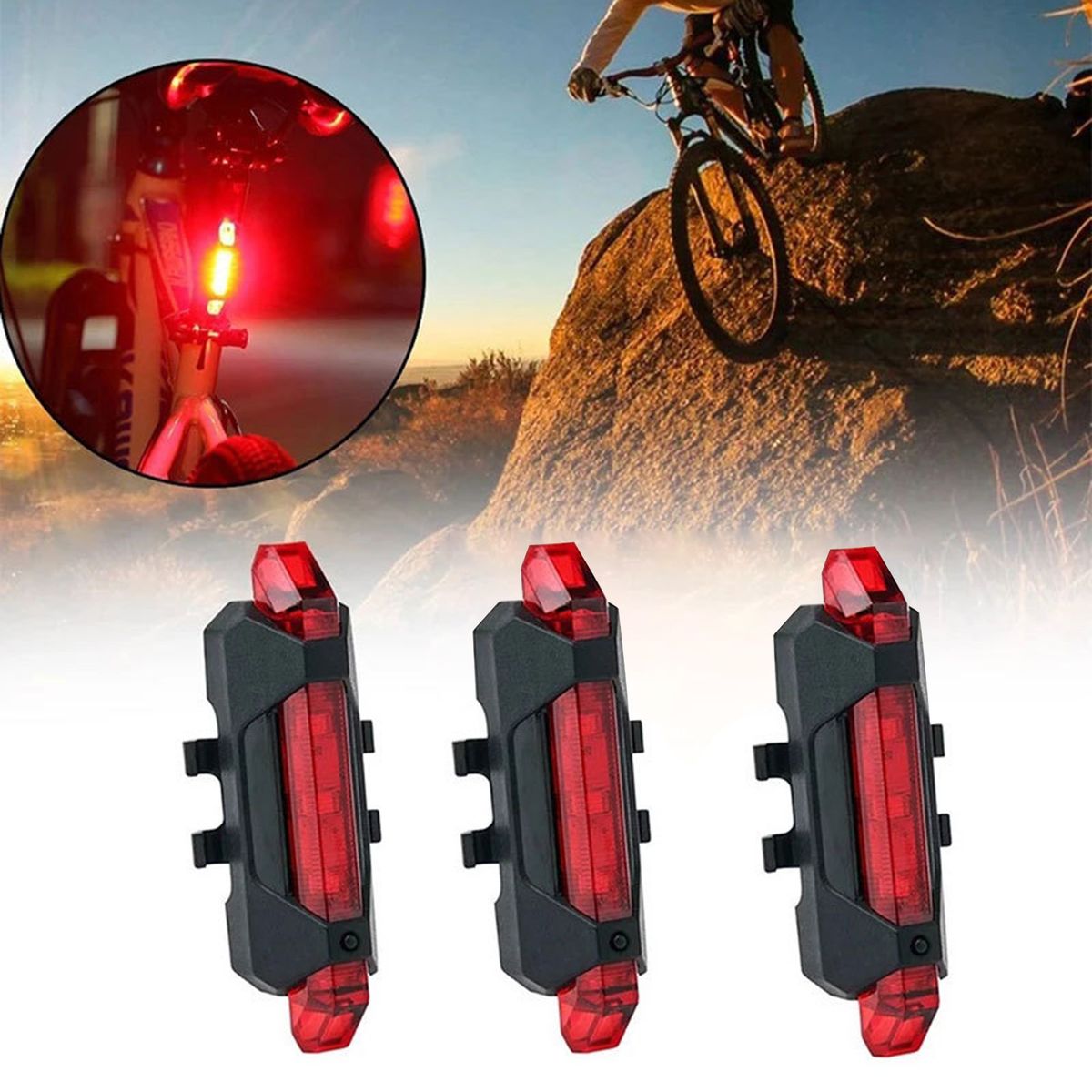 Bike Headlight Taillight Night Riding Safety Set