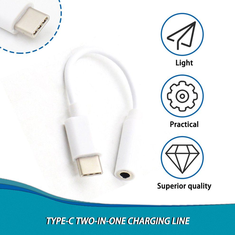 Type-  To 3.5mm Earphone  Able USB-  Male To 3.5 Female Audio Ja K Adapter-white
