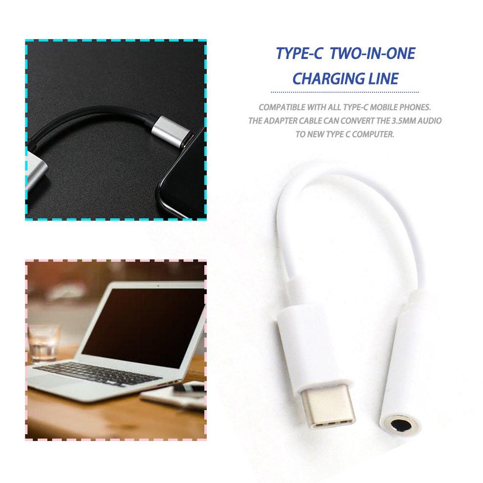 Type-  To 3.5mm Earphone  Able USB-  Male To 3.5 Female Audio Ja K Adapter-white