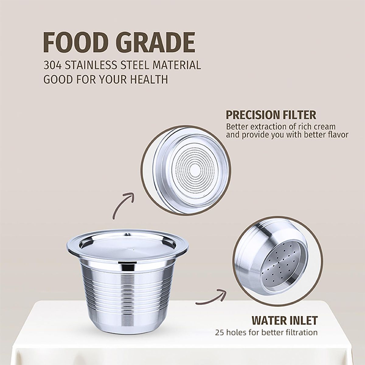 Stainless Steel Coffee Capsule Refillable Coffee Capsules Espresso Capsules Compatible with Nespresso Coffee Machine