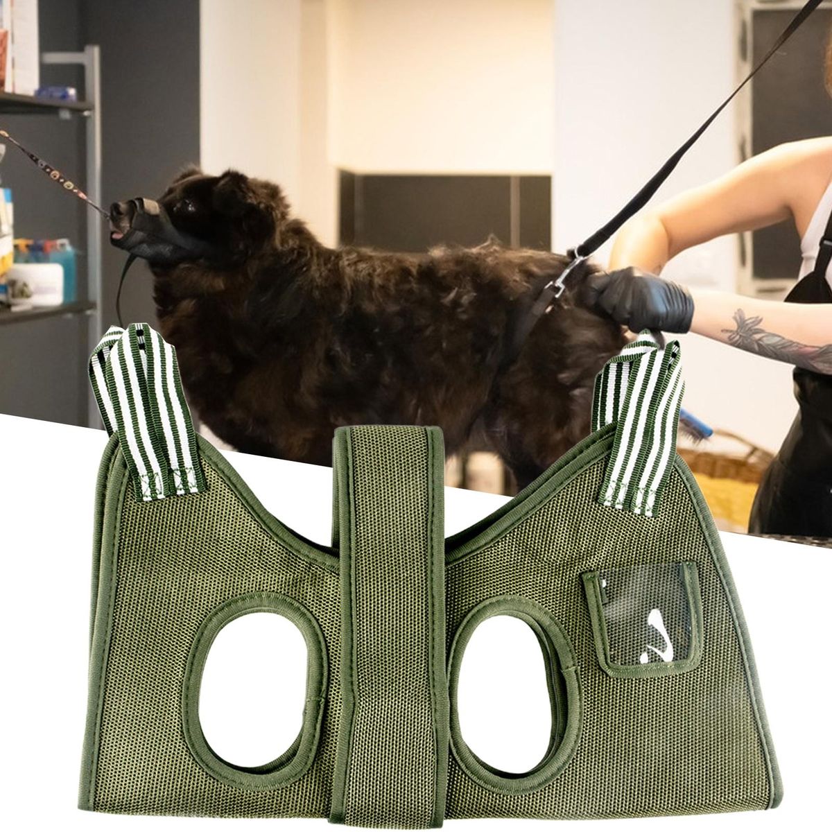 Pet Grooming Hammock Puppy Kitten Trimming Hammock Helper Green