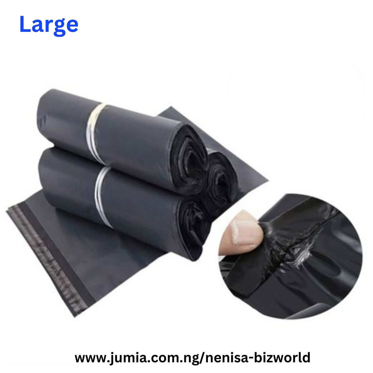 Black Courier Bags / Courier Nylons /Poly Mailer- Inv Pocket 50 Pcs Large- A2 -40x63cm-16/23 Inches