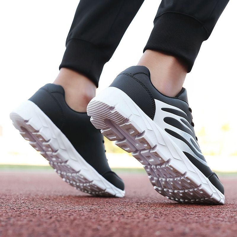 Big Size Mens Casual Running Shoes-Black White