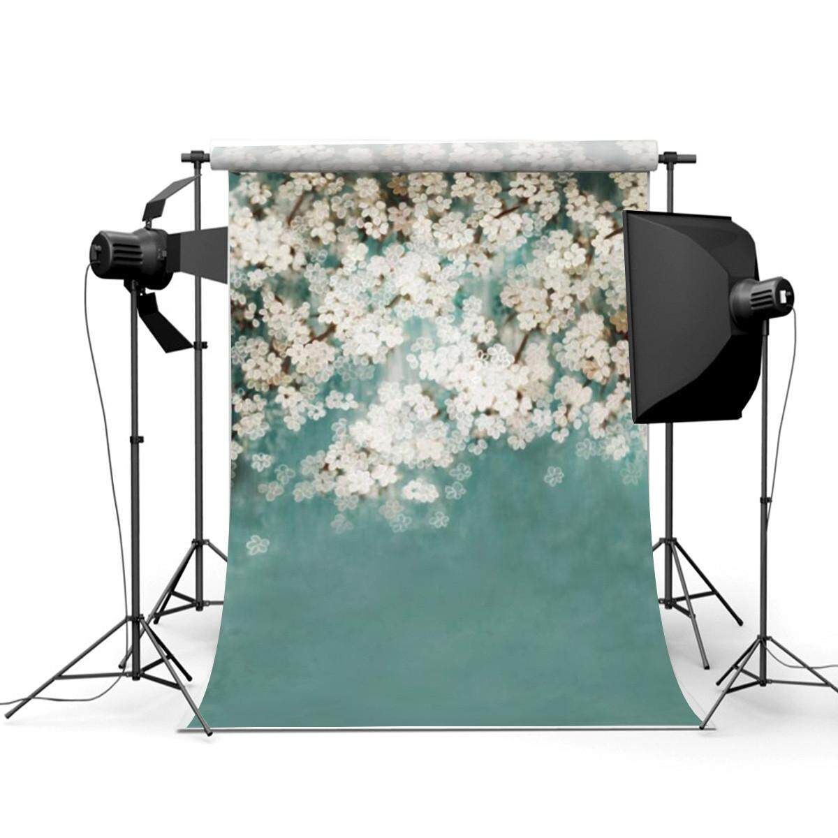 Green Background White Flower Virtual Indoor Photographic Background Cloth Backd