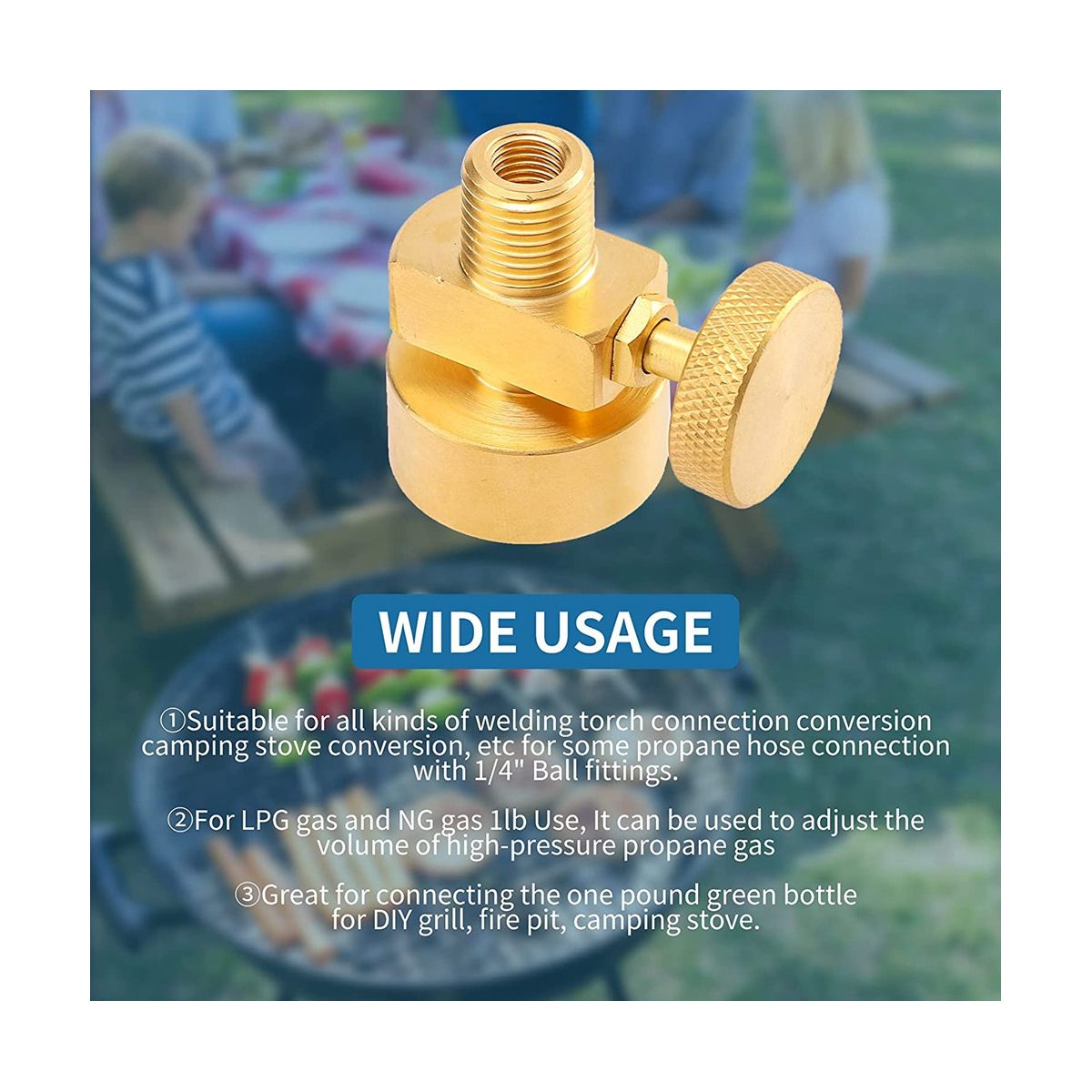 Brass 1LB Propane Disposal Cylinder Adapter Valve 14 Inch NPT Male & M8X1 Female Thread Fire Pit Stove BBQ