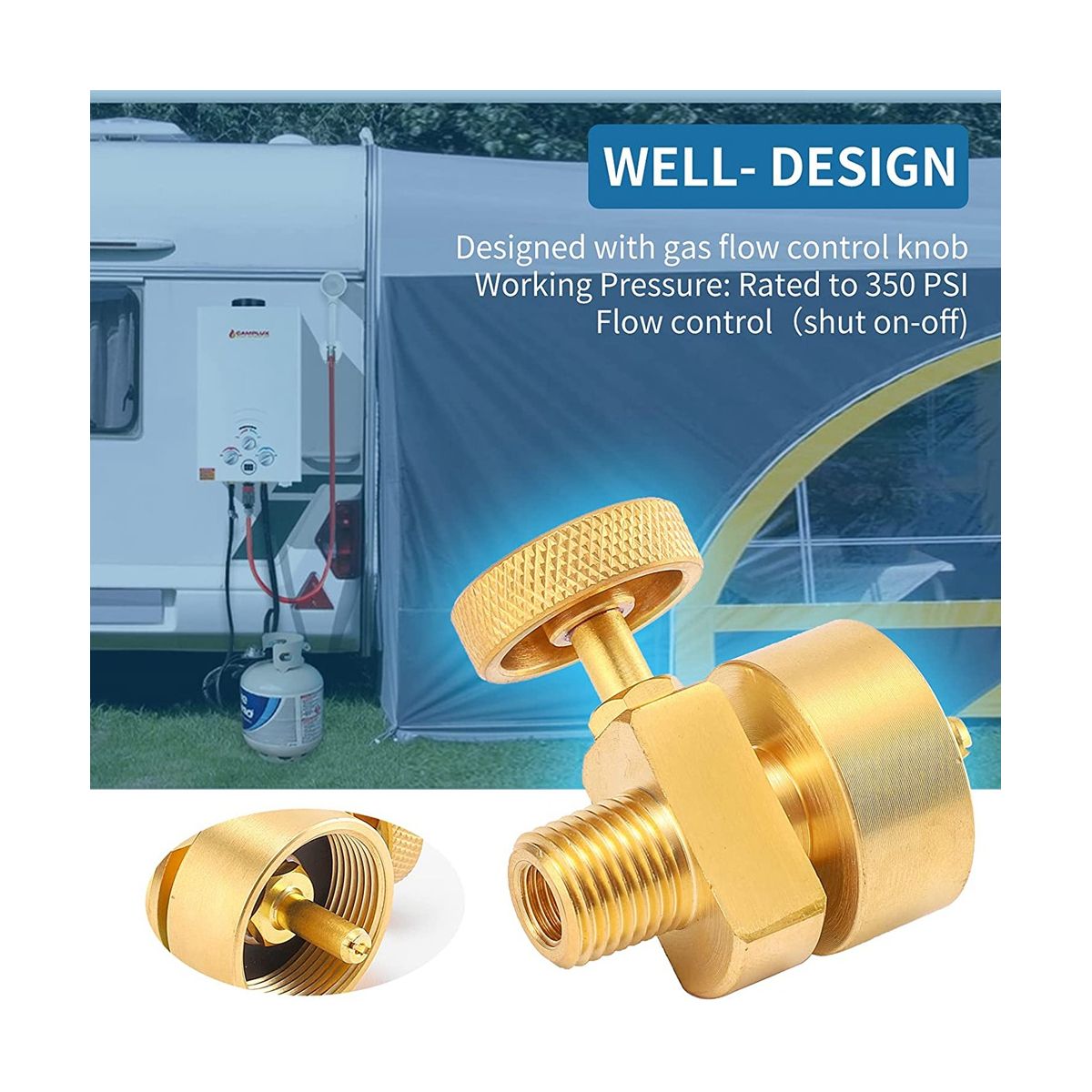 Brass 1LB Propane Disposal Cylinder Adapter Valve 14 Inch NPT Male & M8X1 Female Thread Fire Pit Stove BBQ