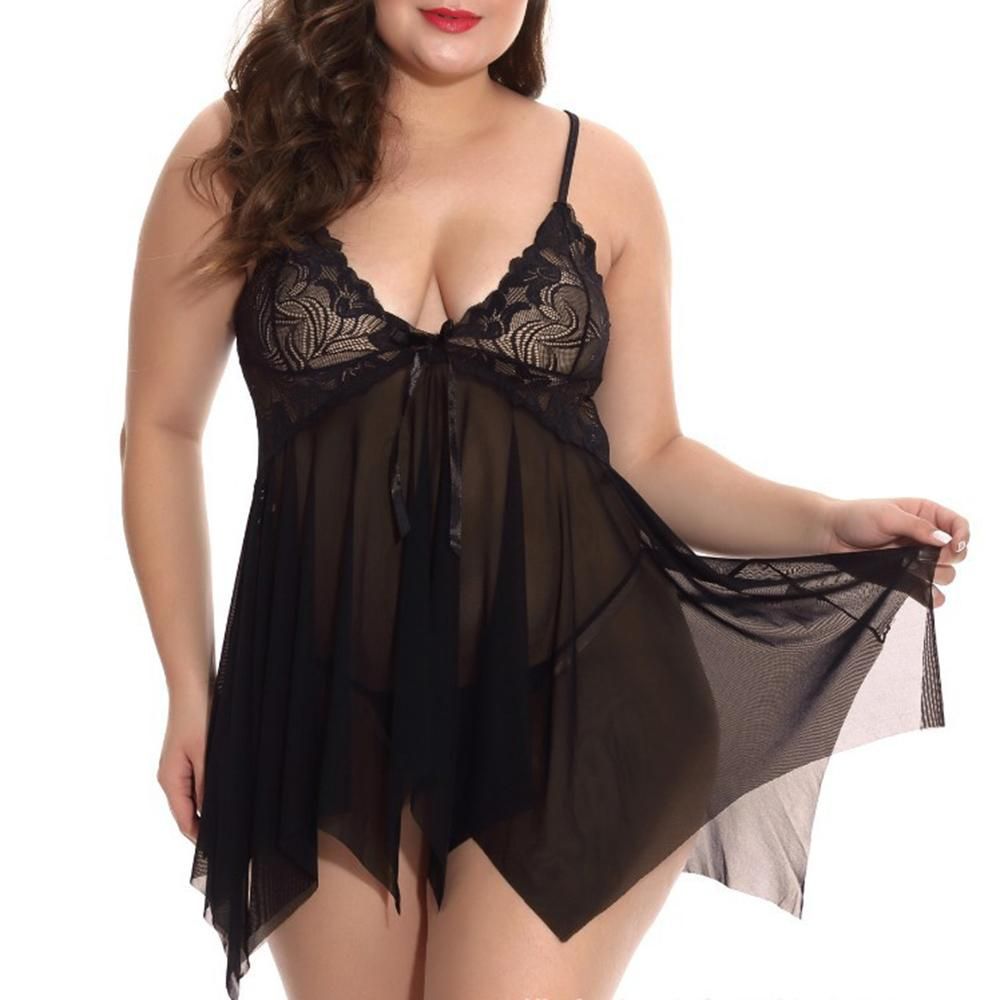 Women Lingerie Mesh Lace Irregular Sleeveless Dress