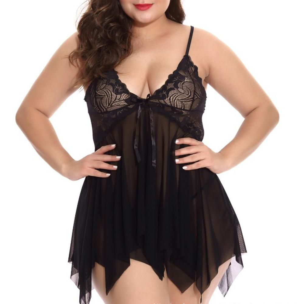 Women Lingerie Mesh Lace Irregular Sleeveless Dress