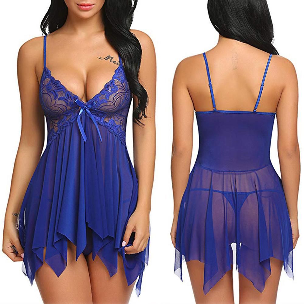 Women Lingerie Mesh Lace Irregular Sleeveless Dress