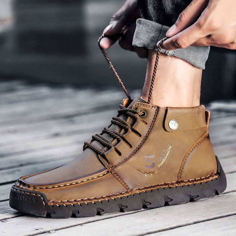 New Fashion Men's Leather Shoes Boot Shoes-Brown