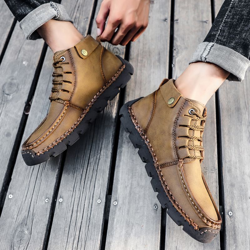 New Fashion Men's Leather Shoes Boot Shoes-Brown
