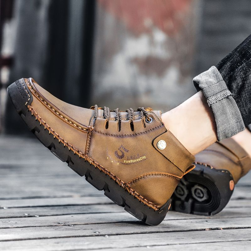 New Fashion Men's Leather Shoes Boot Shoes-Brown