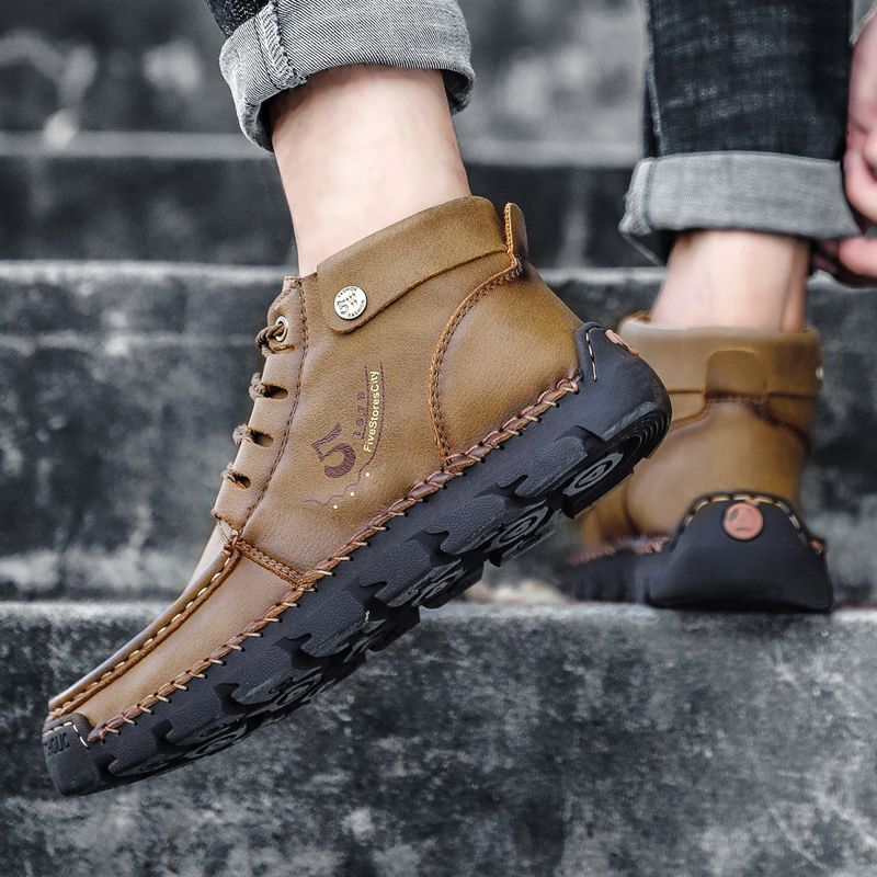 New Fashion Men's Leather Shoes Boot Shoes-Brown