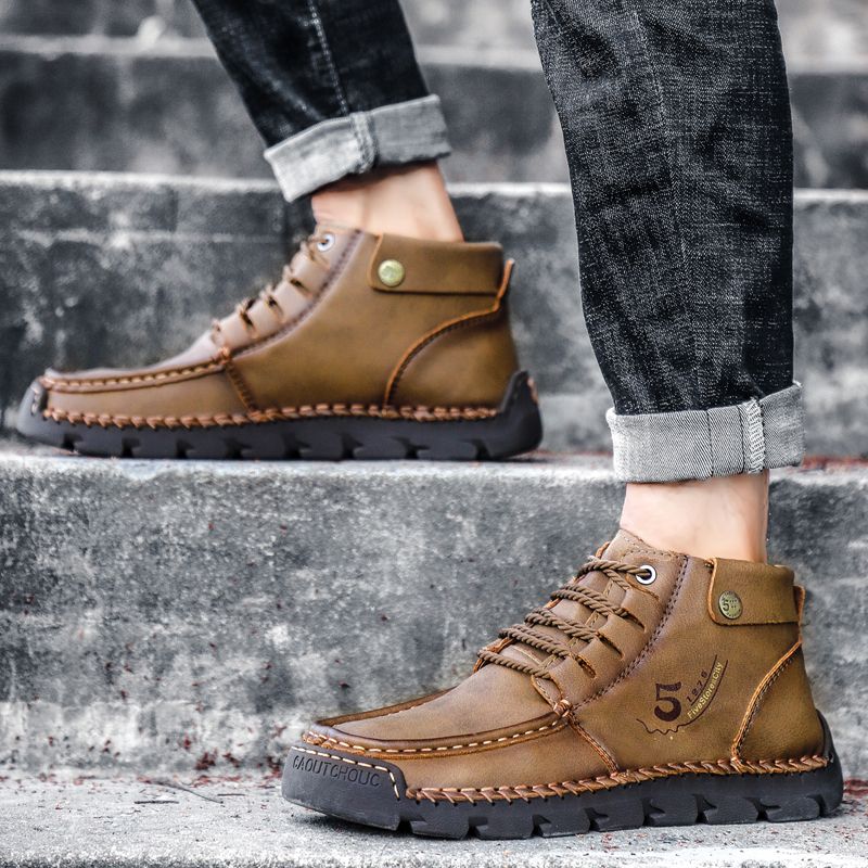 New Fashion Men's Leather Shoes Boot Shoes-Brown