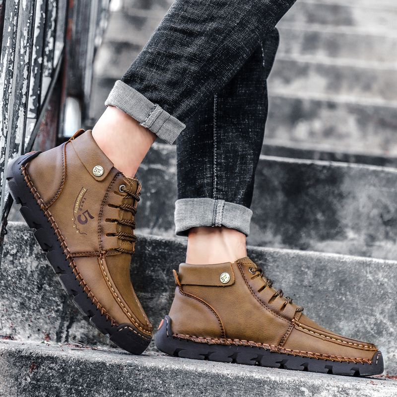 New Fashion Men's Leather Shoes Boot Shoes-Brown