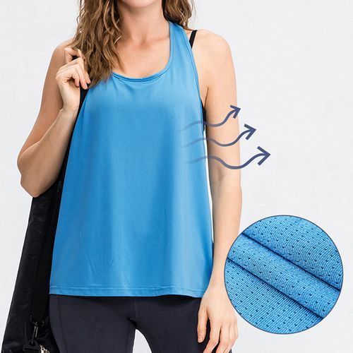 Women's Sports Blouse Breathable Fitness Vest Running Sleeveless Top（Blue）