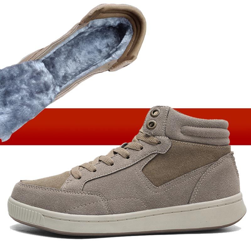 Big Size 49 Winter Men's Snow Boots Suede Outdoor Breathable Men's Sneakers Fur Warm Comfortable Snow Shoes Outdoor Men's Boots-Khaki