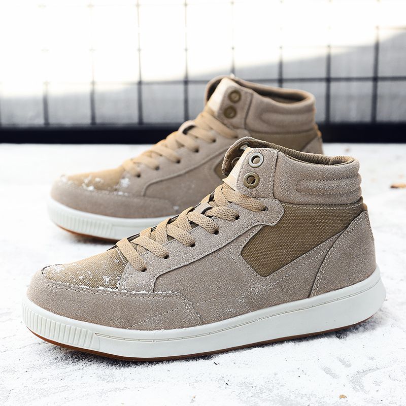 Big Size 49 Winter Men's Snow Boots Suede Outdoor Breathable Men's Sneakers Fur Warm Comfortable Snow Shoes Outdoor Men's Boots-Khaki