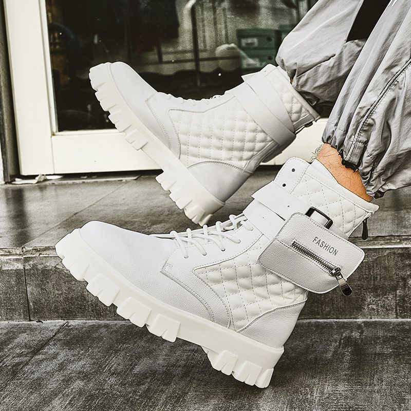 Pocket Boots For Men Boots High Top Men Single Boots Martin Boots Soft Boots Autumn Ankle Boots Men Shoes-Black