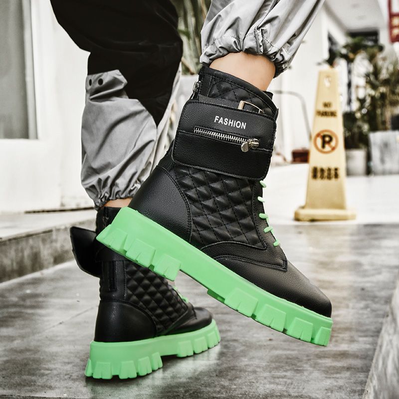 Pocket Boots For Men Boots High Top Men Single Boots Martin Boots Soft Boots Autumn Ankle Boots Men Shoes-Black