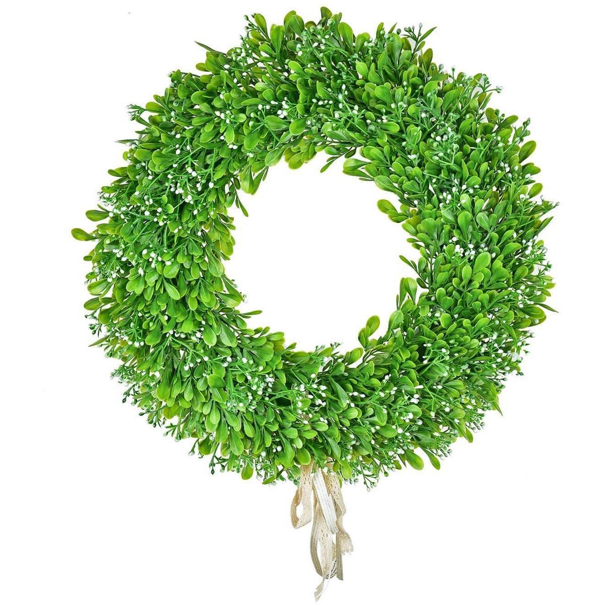 15 Inch Artificial Green Leaf Wreath with Purple