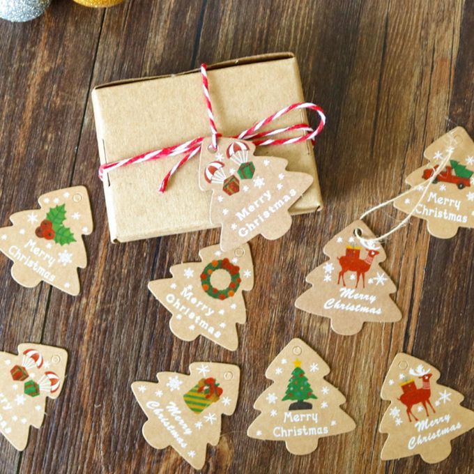 Xmas Tree Hanging Tags Kraft Paper Gift Tags Art Deco Merry 98 PCS A