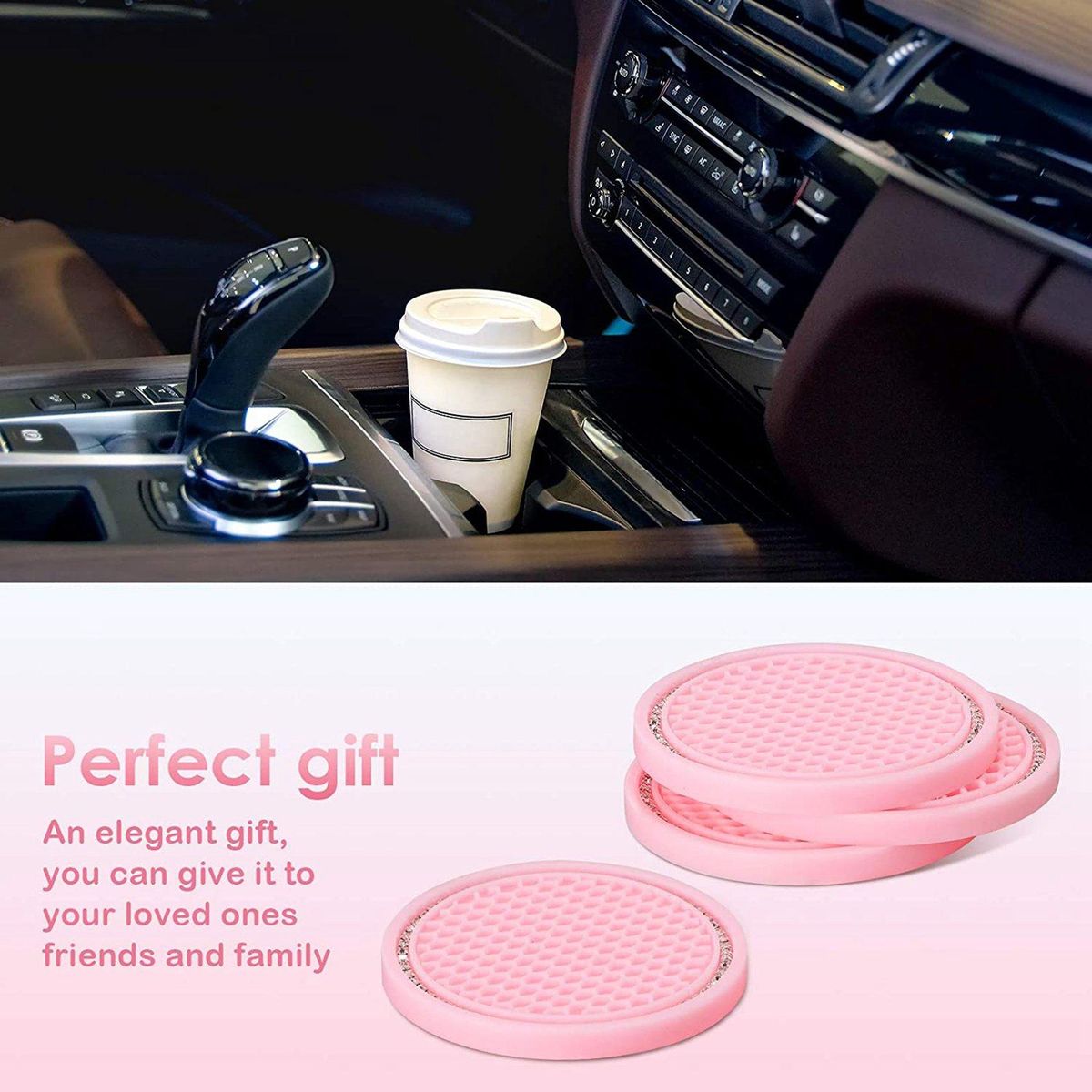 6Pcs Car Cup Holders Rhinestone Silicone Car Coasters