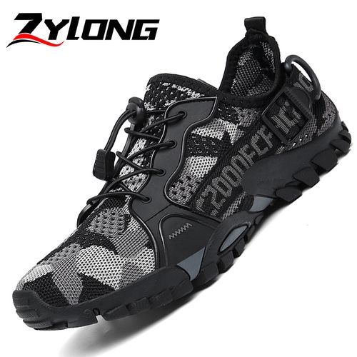 Cool Hiking Shoes Men Sneakers Climbing Mountain EUR Size 36-47 Unisex Slip On Breathable Mesh Combat Desert Training Sneakers Couple Outdoor Trekking Shoes Male Camping Sneakers Non-Slip Quick-dry Water Shoes Grey