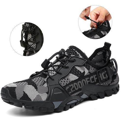 Cool Hiking Shoes Men Sneakers Climbing Mountain EUR Size 36-47 Unisex Slip On Breathable Mesh Combat Desert Training Sneakers Couple Outdoor Trekking Shoes Male Camping Sneakers Non-Slip Quick-dry Water Shoes Grey