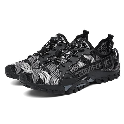 Cool Hiking Shoes Men Sneakers Climbing Mountain EUR Size 36-47 Unisex Slip On Breathable Mesh Combat Desert Training Sneakers Couple Outdoor Trekking Shoes Male Camping Sneakers Non-Slip Quick-dry Water Shoes Grey