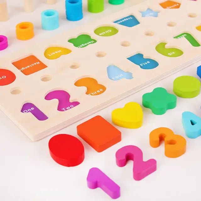 Wooden Blocks Puzzle Sorting & Stacking Number Counting Board