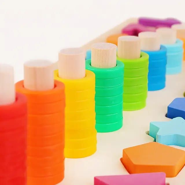 Wooden Blocks Puzzle Sorting & Stacking Number Counting Board