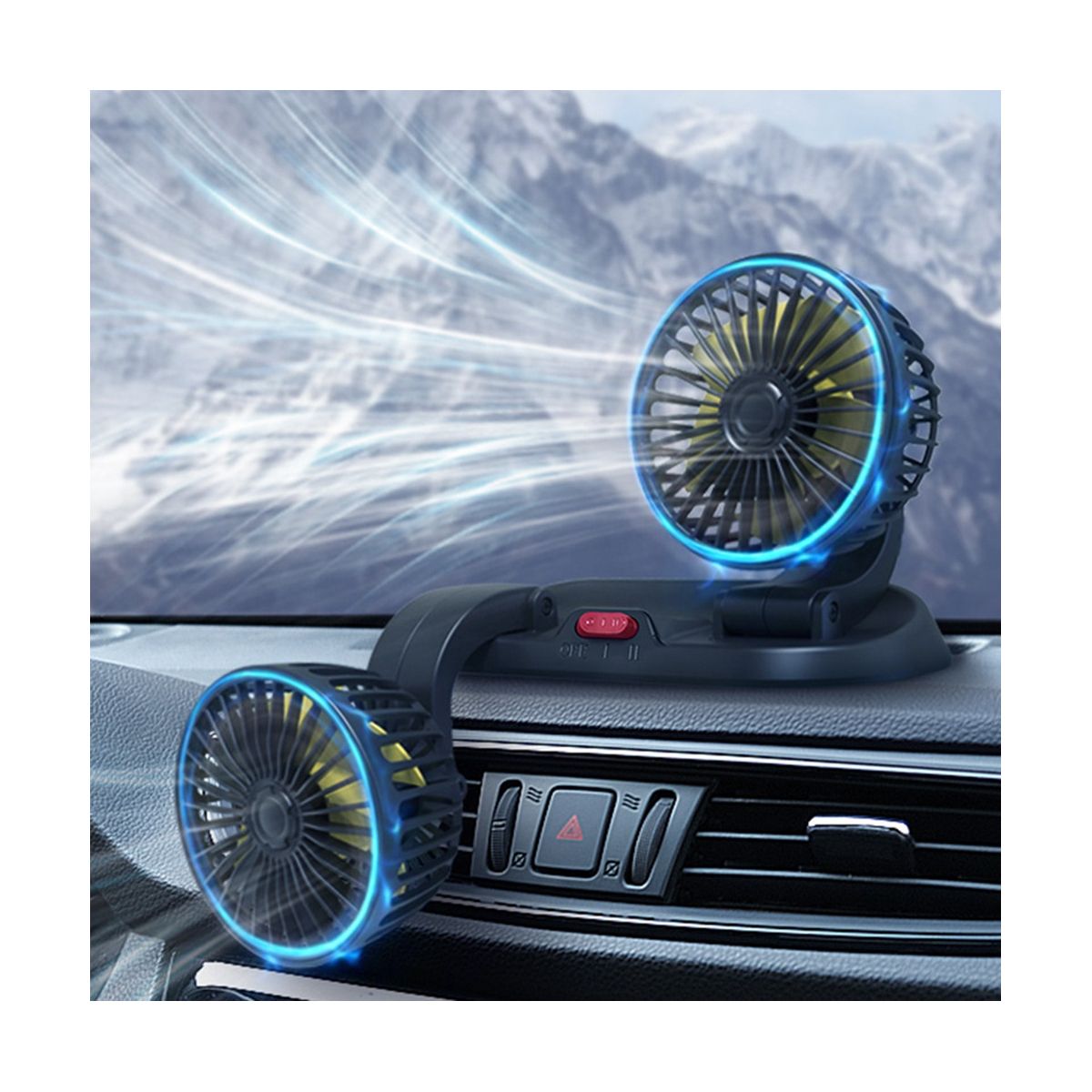 12V Car Fan Universal Dual Head Fan Portable Fan Car Dual