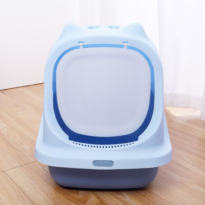 Full Closed Cat Litter Box Easy Clean Pet House Toilet Sand Blue