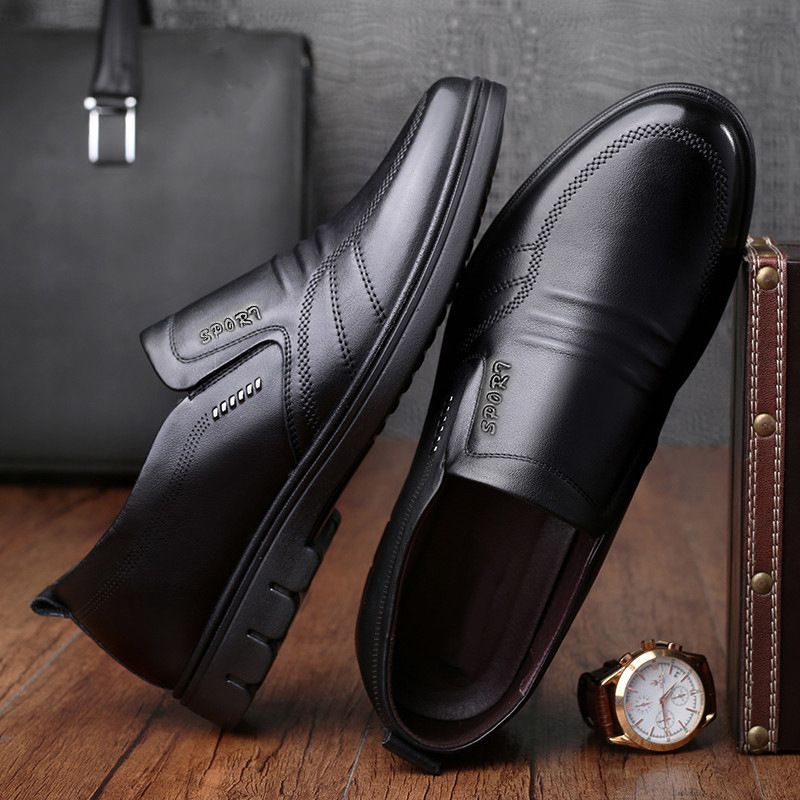 Men's New Casual Leather Shoes Comfortable Black