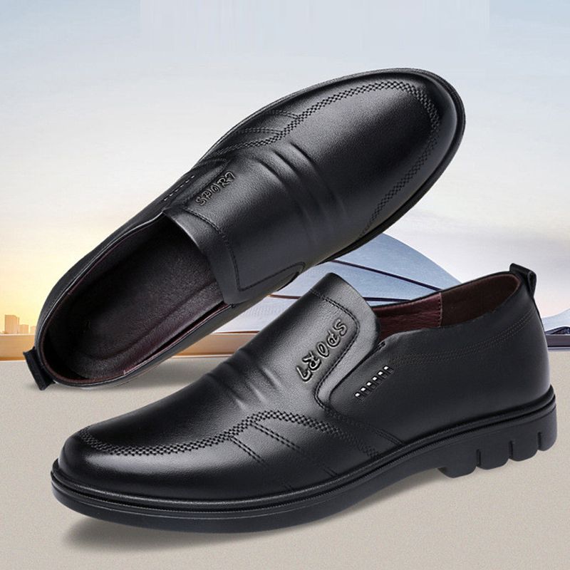Men's New Casual Leather Shoes Comfortable Black