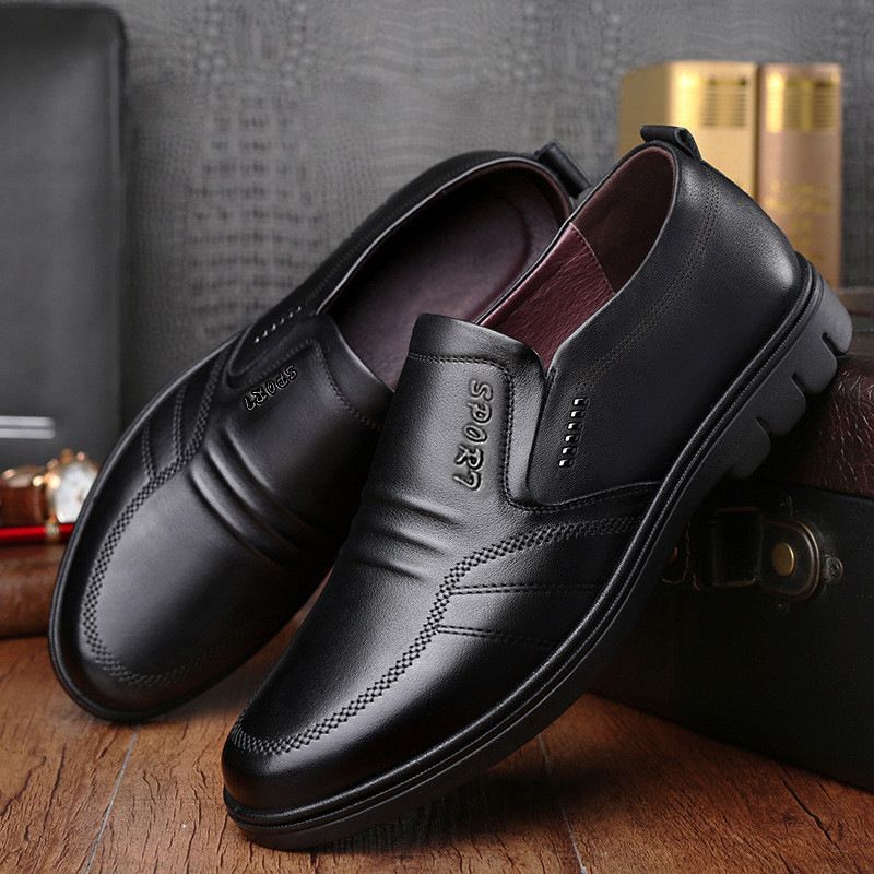 Men's New Casual Leather Shoes Comfortable Black